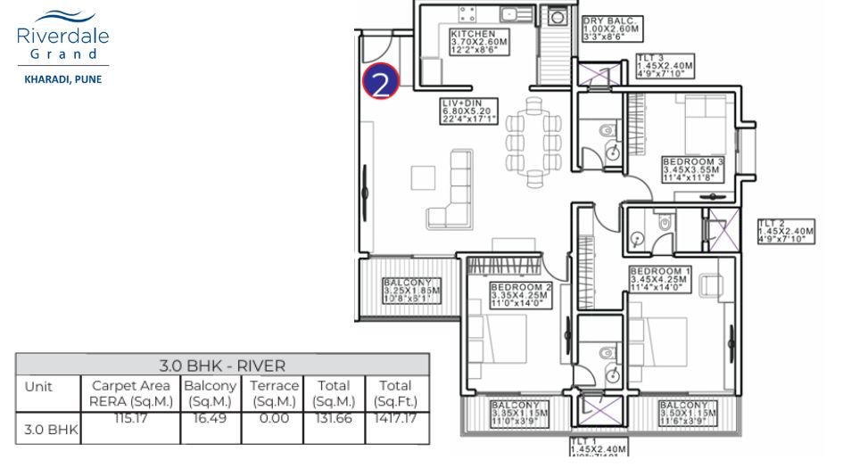 Duville-Riverdale-Grand-FLoor-Plan-3 BHK- 1417 Sqft
